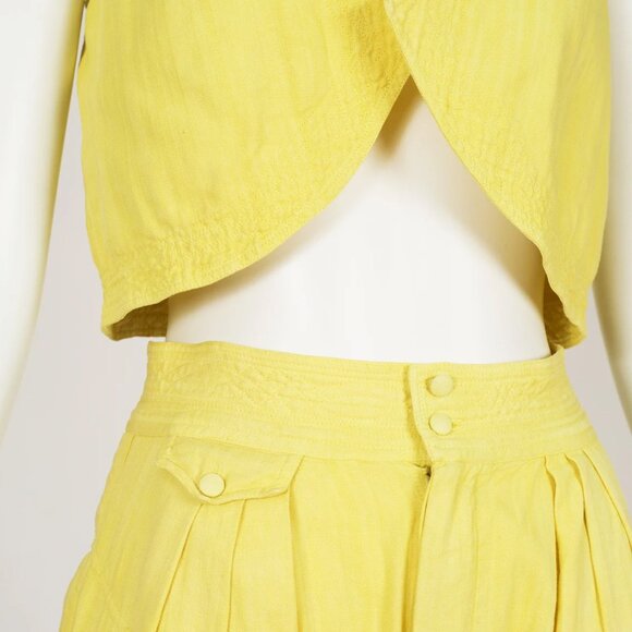 1970s 1980s Vintage Yellow Cotton Vest & Harem Pant Set Sz XS - Picture 2 of 7